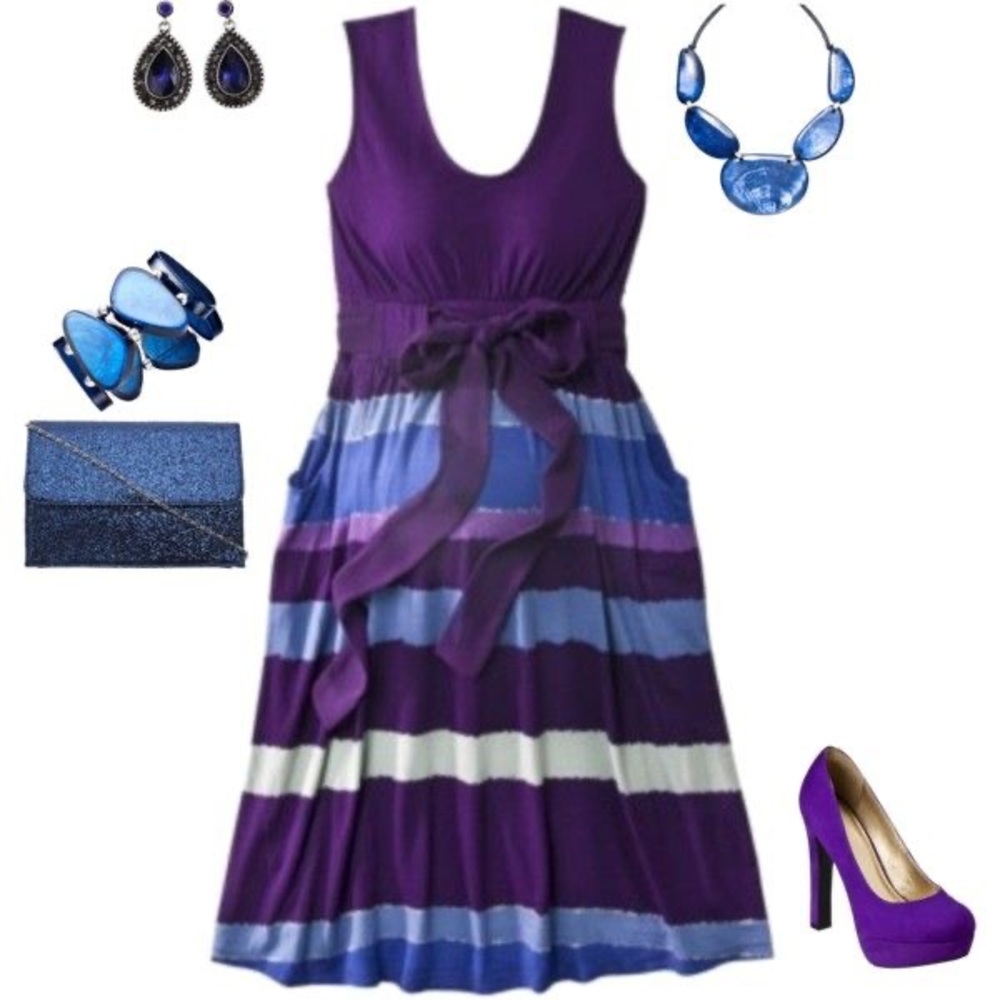LIZ LANGE MATERNITY Eggplant Striped Knit Dress